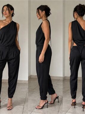 LBLC the label Black Draped Harem Track Pants with Tulip Panel